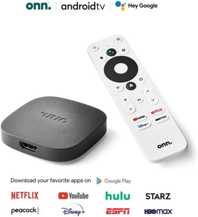ONN Android TV 4K UHD con control remoto por voz Asistente de Google y cable HDMI de alta velocidad